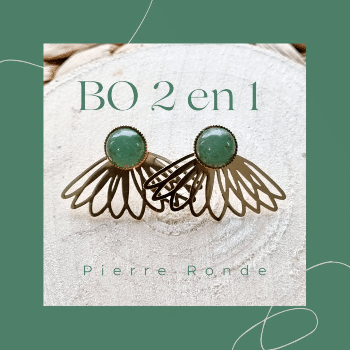 Boucle d'Oreille avec Pierre Ronde 2 en 1