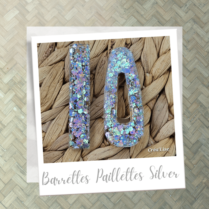 barrettes paillettes silver posées lot de 2 forme goutte et ligne rectangle.page d'accueil