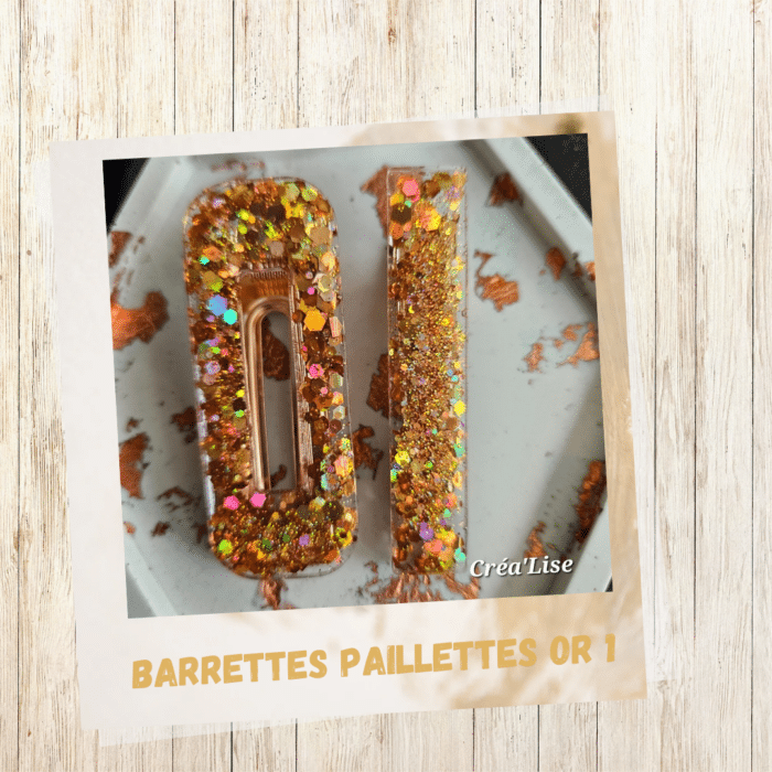 Barrettes à paillettes or 1 en résine par lot de 2, Création Artisanale By Créa'Lise!