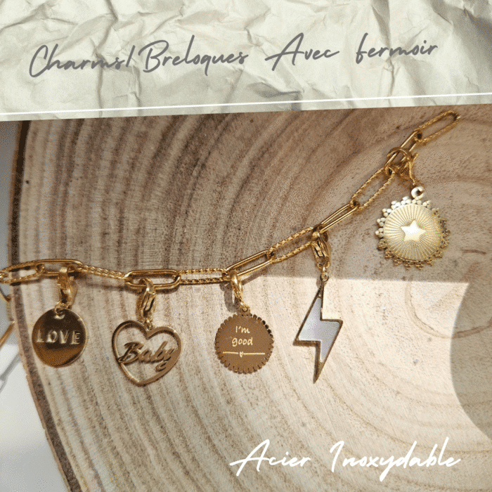Charms/breloques avec fermoirs tous les modèles de couleur or, en acier inoxydable, By Créa'Lise!